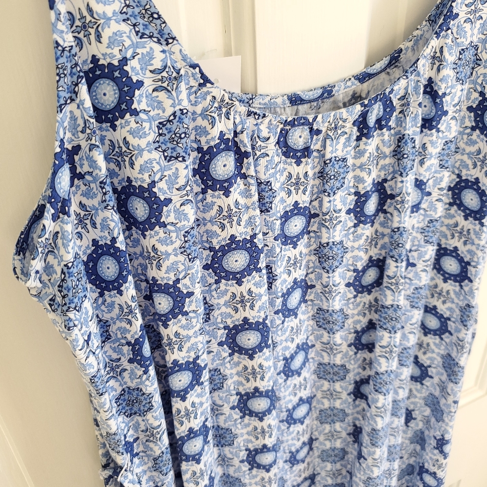 LOFT Blue and White Strappy Flounce Maxi Dress Size Large - Picture 9 of 16